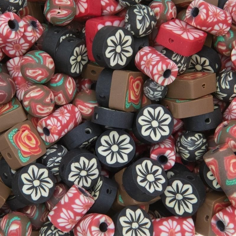 Rubber beads / mix of flowers / various shapes / 10g / about 26 pieces MOMIX01