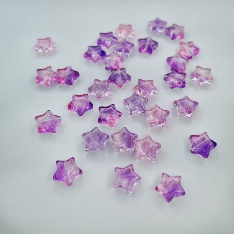 Lampwork jewelry beads / gold dust / purple stars 10mm 2pcs SZLAZGW03