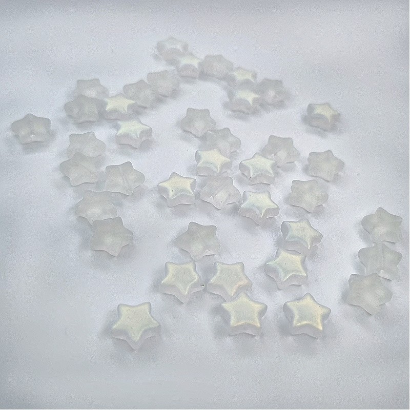 Lampwork beads for jewelery / white opal matte stars 10mm 2pcs SZLAZGW06