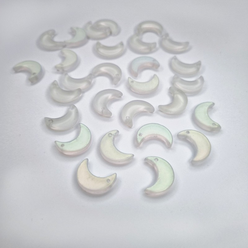 Lampwork beads for jewelry / white opal matte moon 16mm 2pcs SZLAZKS02