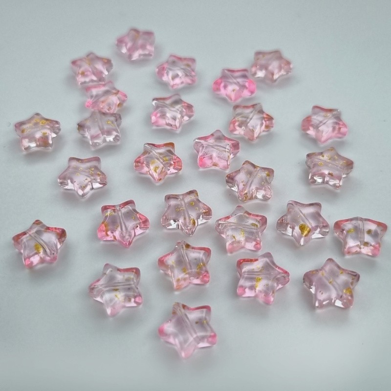 Lampwork jewelry beads / pink stars with gold 10mm 2pcs SZLAZGW08