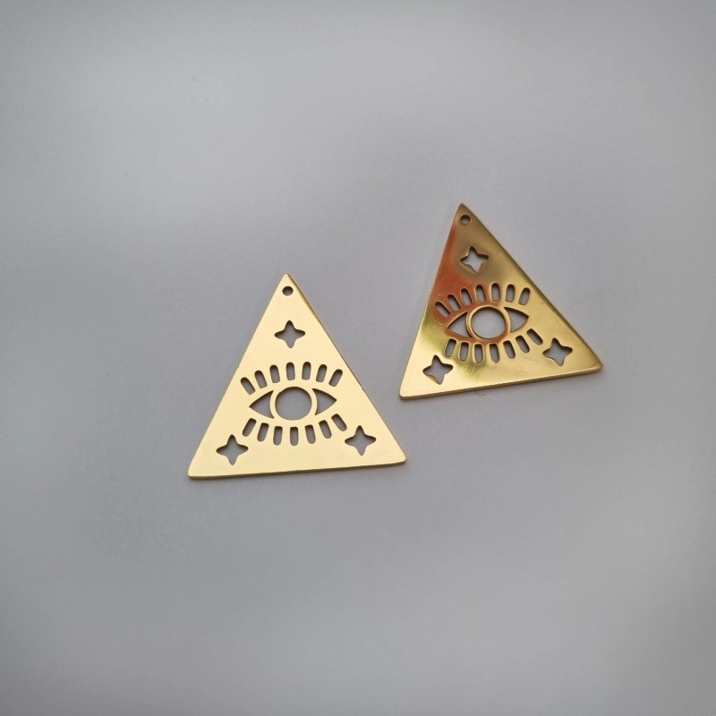 Zawieszka trójkąt złota/ piramida z okiem/ stal chirurgiczna 25mm 1szt ASS359KG