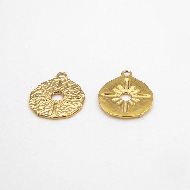 Double-sided pendant / golden polar star / 23mm surgical steel 1pc ASS338KG