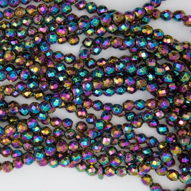Hematite / 8mm faceted beads / rainbow / about 50pcs / rope KAHEKUF0801