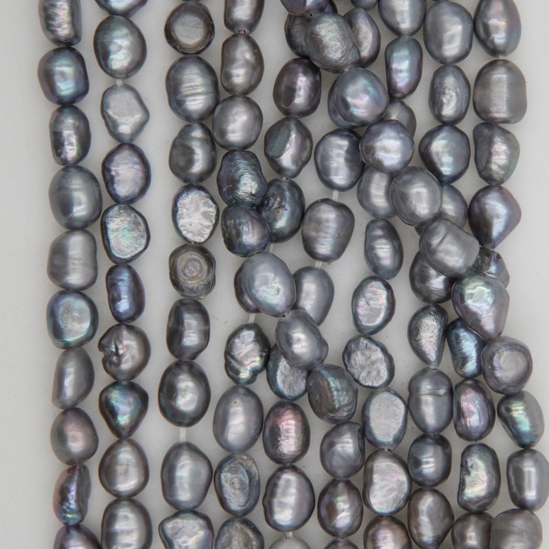 Dyed pearls / dark gray / rope 33cm / irregular / 7-8mm PASW282