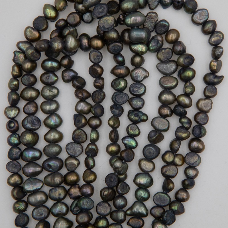 Dyed pearls / gray-green / rope 35cm / irregular / 6-7mm PASW267