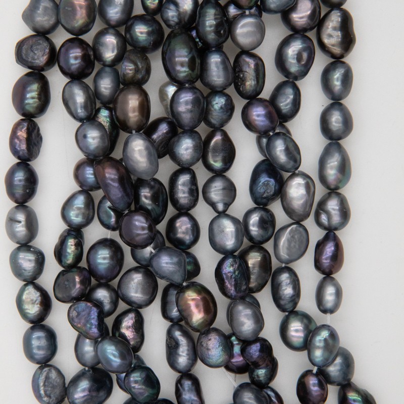 Freshwater pearls / dark gray / irregular oval / rope 36cm / 8-9mm PASW279