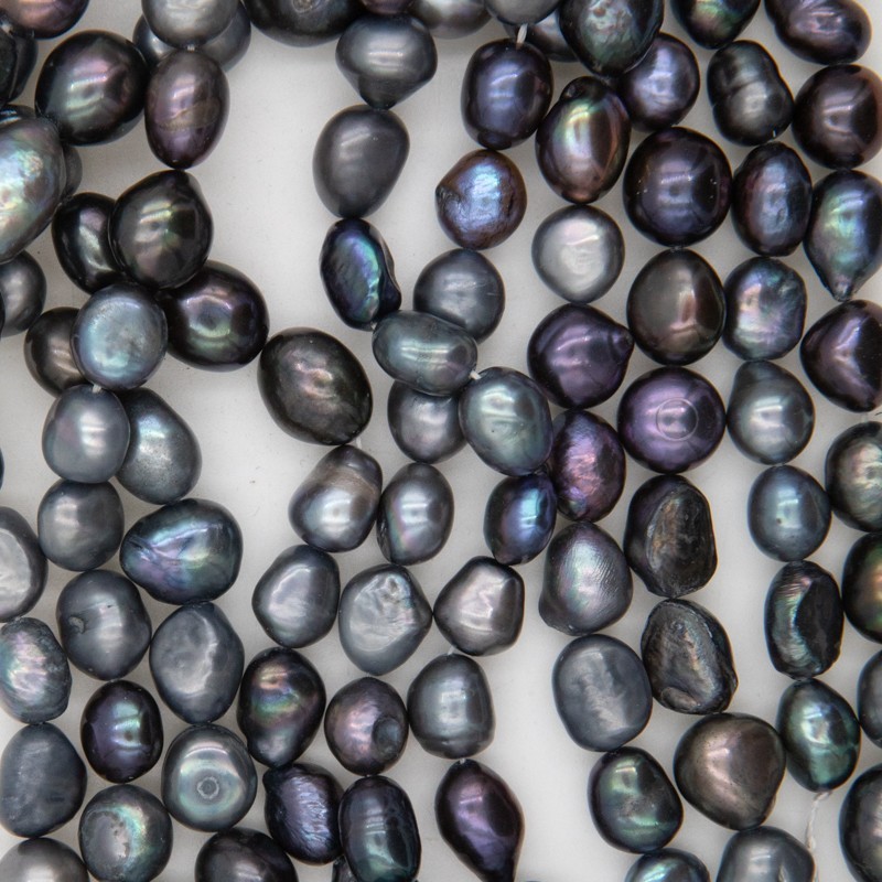 Freshwater pearls / dark gray / irregular oval / rope 35cm / 9-10mm PASW280