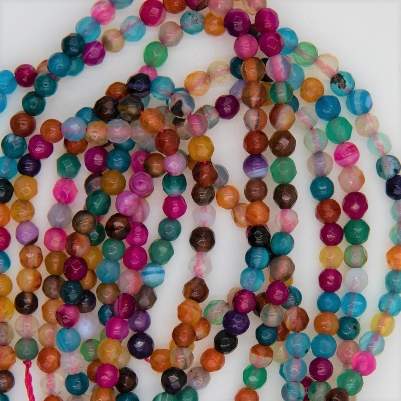 Multicolor agate / faceted balls 4mm / 88pcs / rope KAAGFS0408