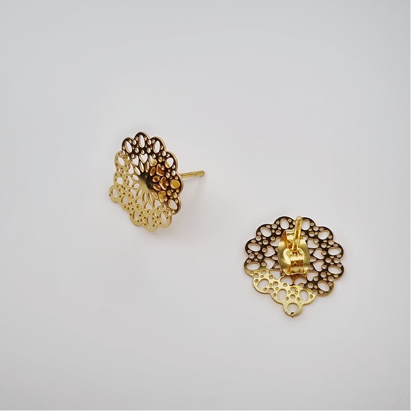 Openwork pins 14mm with a hole and a plug surgical steel / gold 2pcs BKSCH65KG