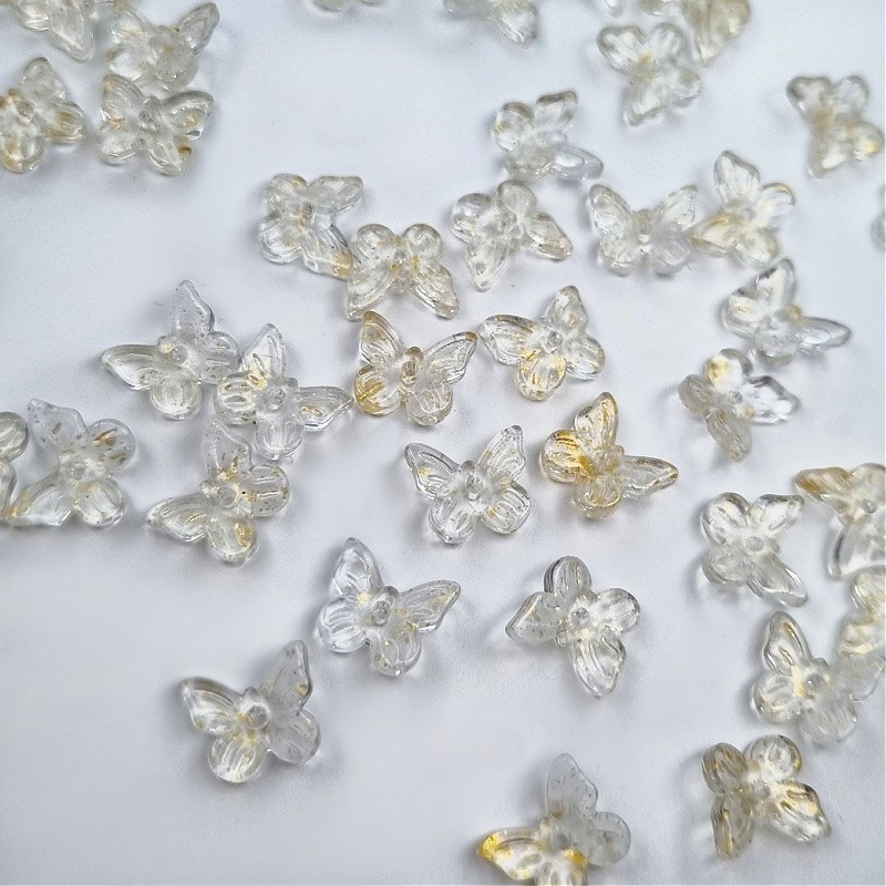 Lampwork beads for jewelry butterfly / gold dust / transparent 11mm 2pcs SZLAMO02