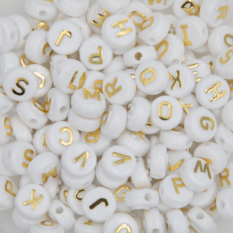 Koraliki z literkami/ złoty alfabet MIX/ akrylowe monetki ok.10mm/ 80szt XWM04-MIX01