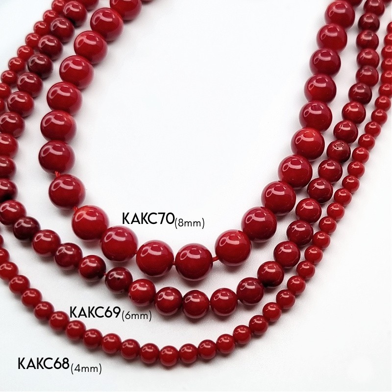 Red coral / 6mm balls / rope 40cm / KAKC69