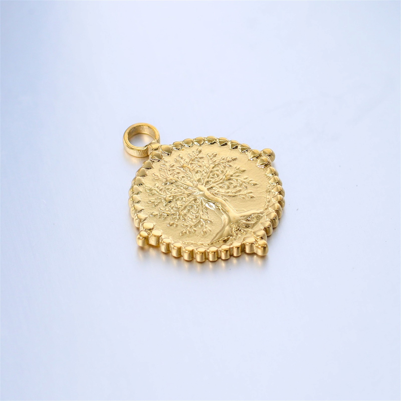 Gold medallion pendant with a tree/ surgical steel/ 22x19mm 1pc ASS401KG