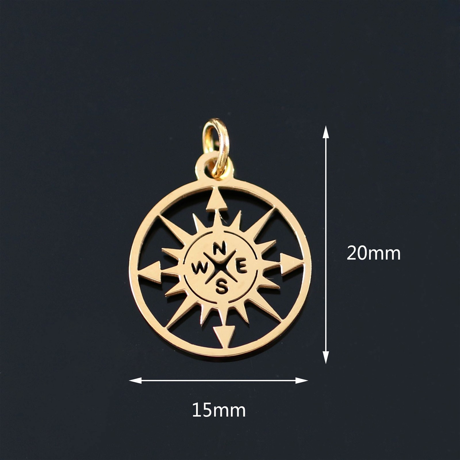 Compass / pendant / surgical steel / gold-plated / 15x20mm 1pc ASS245