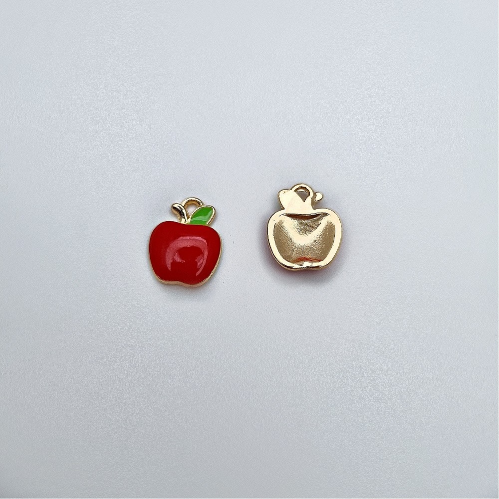 Pendant/ enamel red apple/ gold 12x15mm 1pc AKG910