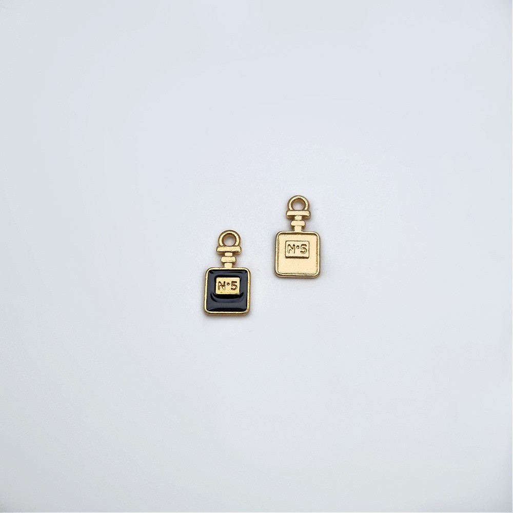 Zawieszka/ emaliowany flakon perfum Chanel No.5/ złoty 8x15mm 2szt AKG913