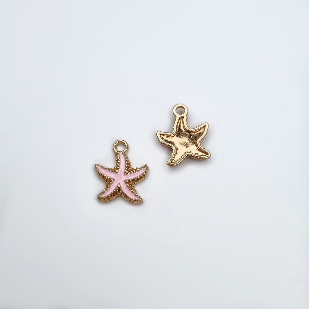 Pendant / enamel pink starfish / gold 15x19mm 2pcs AKG914