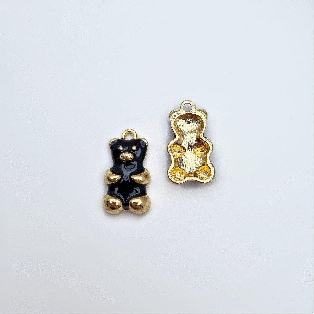 Pendant/ enamel black bear/ gold 24mm 1pc AKG919C