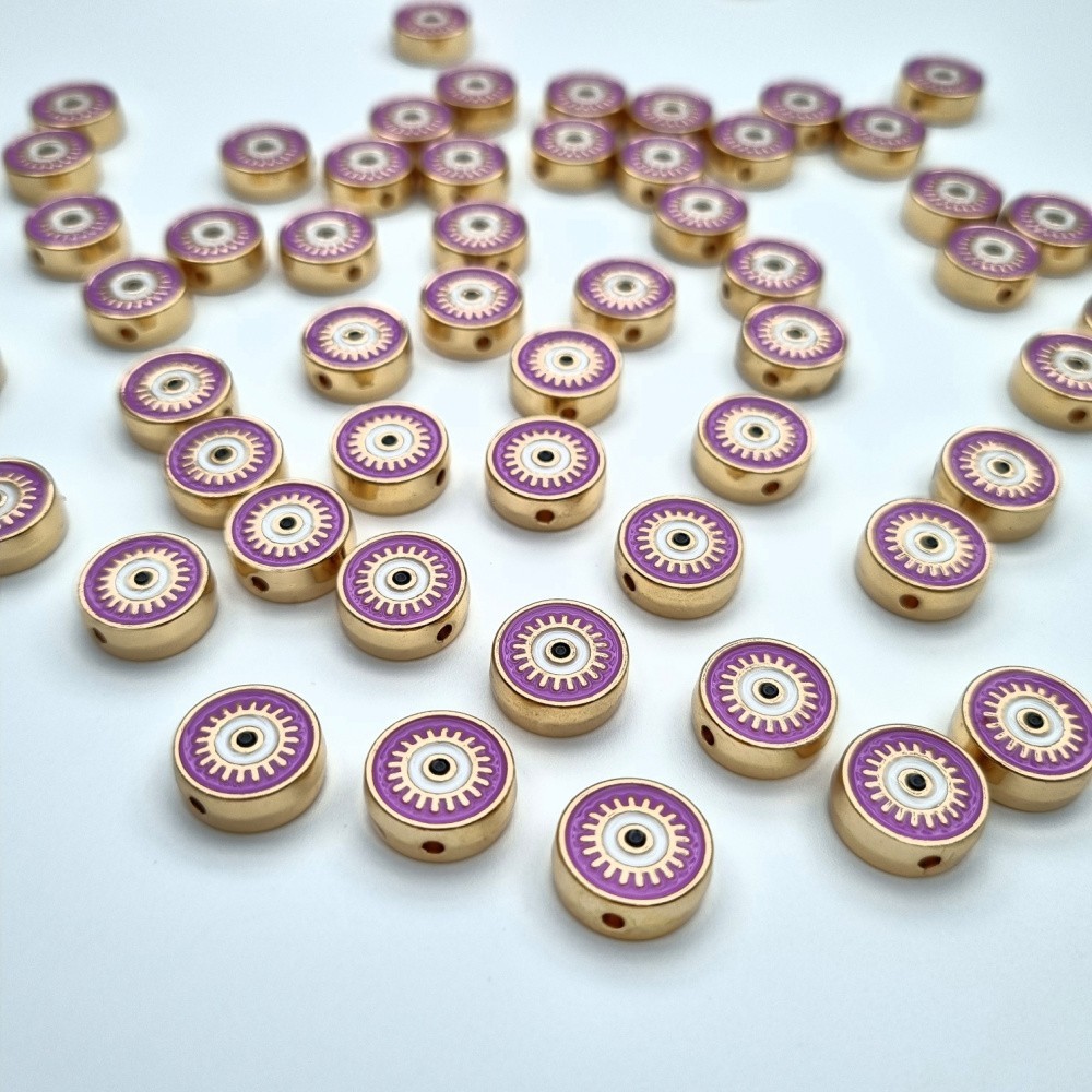 Spacer coin/ enamelled purple eye/ gold 12mm 1pc AKG922J