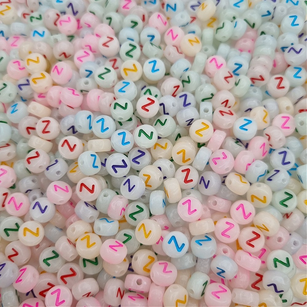 Fluorescent beads with letters / Letter Z / luminous coins 7mm/ 30pcs XWNZ