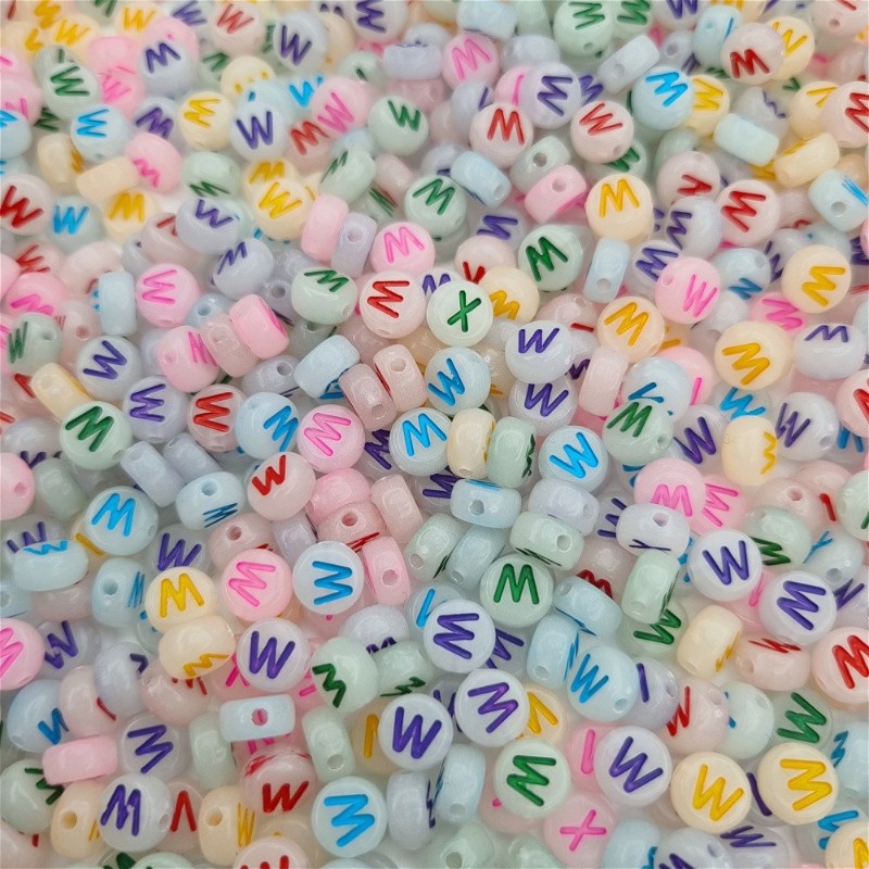 Fluorescent letter beads / Letter W / luminous coins 7mm/ 30pcs XWNW