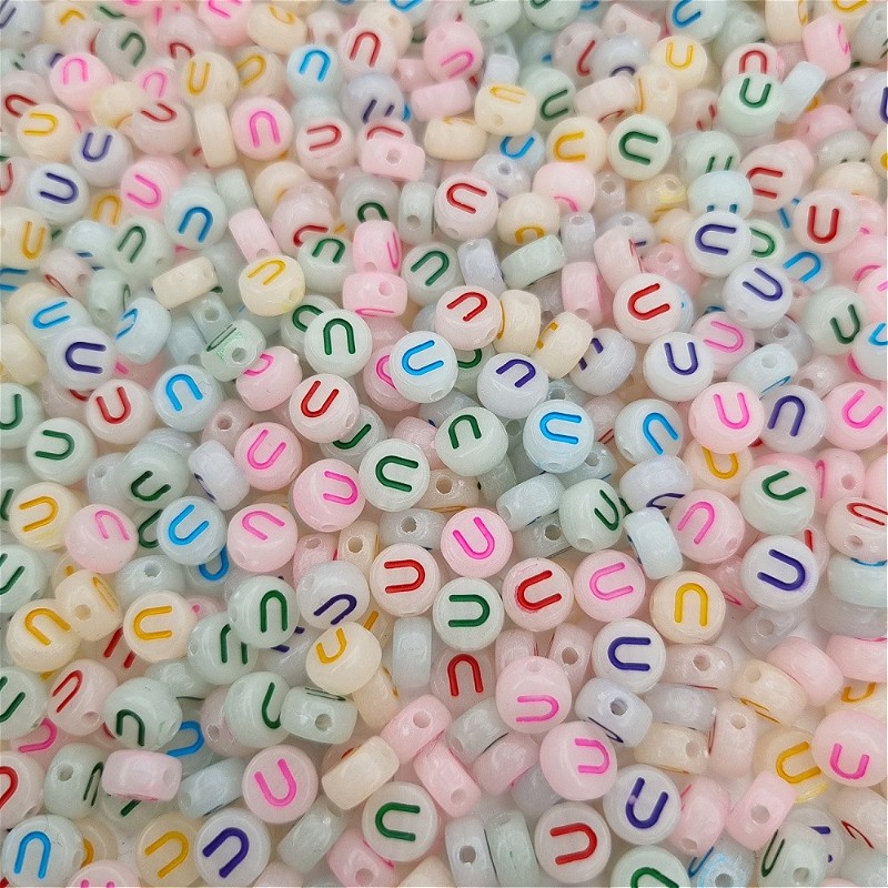 Fluorescent beads with letters / Letter U / luminous coins 7mm/ 30pcs XWNU