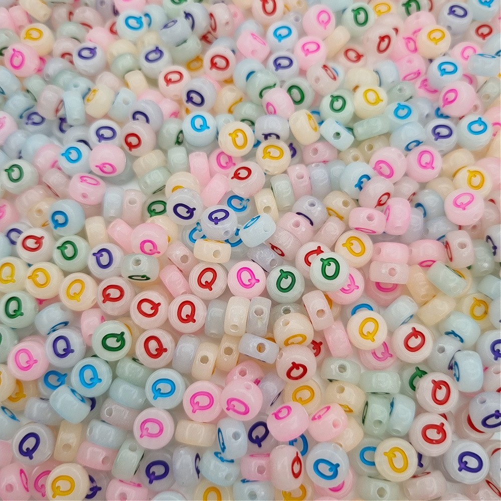 Fluorescent letter beads / Letter Q / luminous coins 7mm/ 30pcs XWNQ