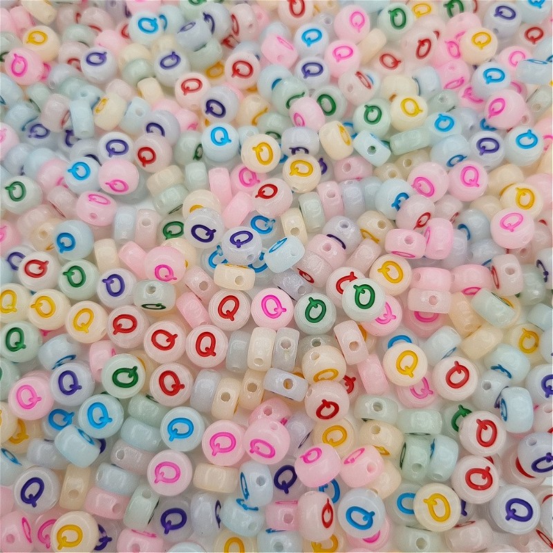 Fluorescent letter beads / Letter Q / luminous coins 7mm/ 30pcs XWNQ