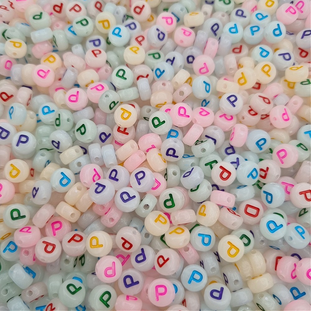Fluorescent letter beads / Letter P / luminous coins 7mm/ 30pcs XWNP
