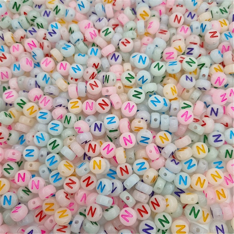 Fluorescent beads with letters / Letter N / luminous coins 7mm/ 30pcs XWNN