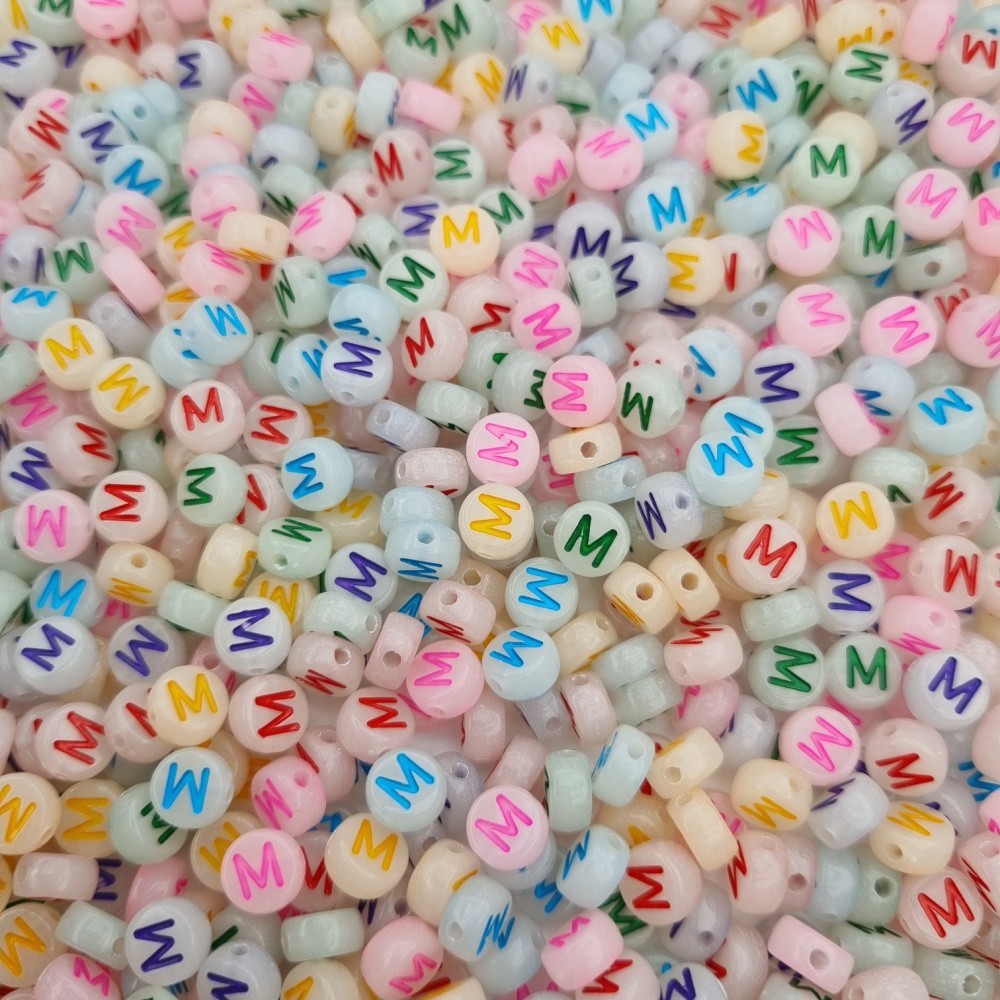 Fluorescent beads with letters / Letter M / luminous coins 7mm/ 30pcs XWNM