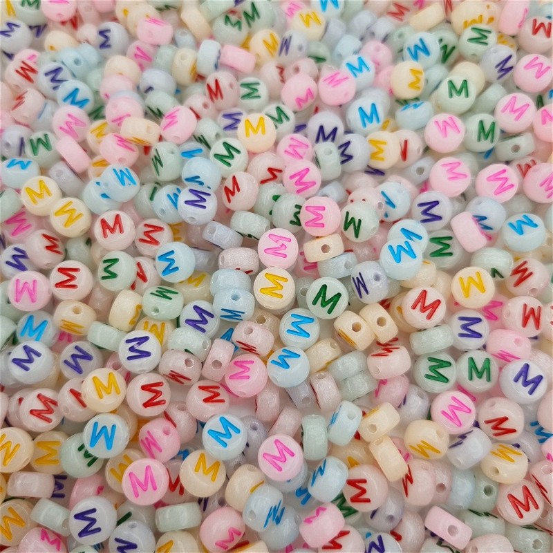 Fluorescent beads with letters / Letter M / luminous coins 7mm/ 30pcs XWNM