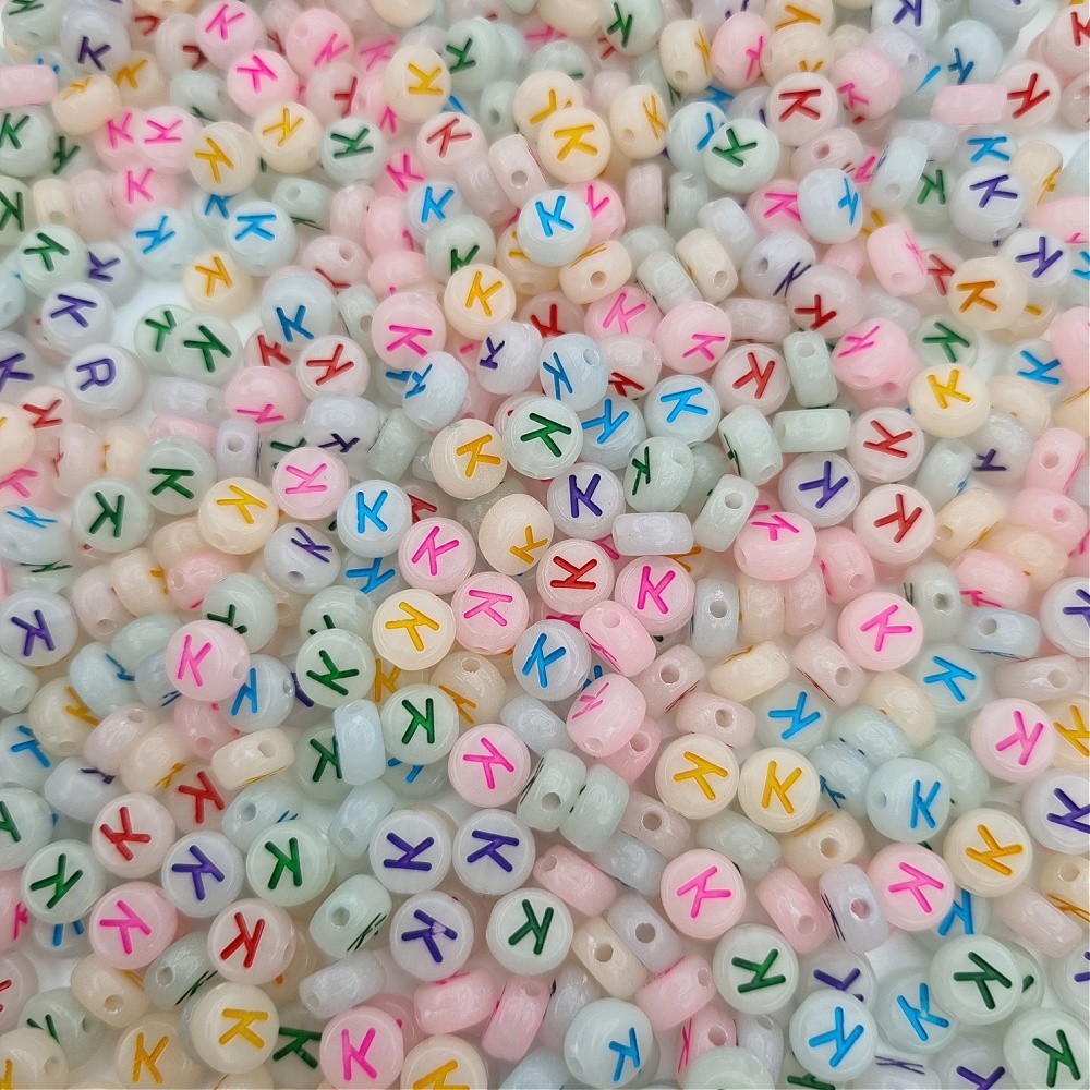 Fluorescent beads with letters / Letter K / luminous coins 7mm / 30pcs XWNK