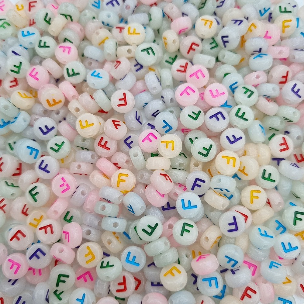 Fluorescent letter beads / Letter F / luminous coins 7mm/ 30pcs XWNF