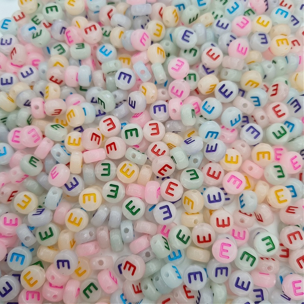 Fluorescent beads with letters / Letter E / luminous coins 7mm/ 30pcs XWNE
