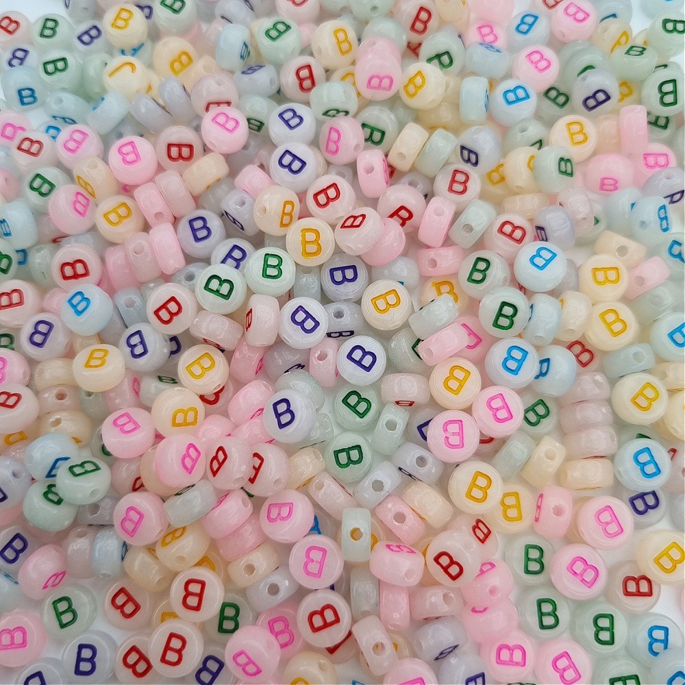 Fluorescent letter beads / Letter B / luminous coins 7mm/ 30pcs XWNB