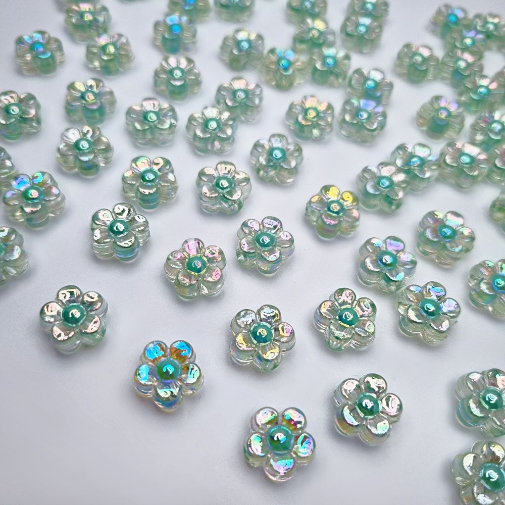 Acrylic beads / flowers / mint AB approx. 13mm / 10pcs. XYPLKSZ063
