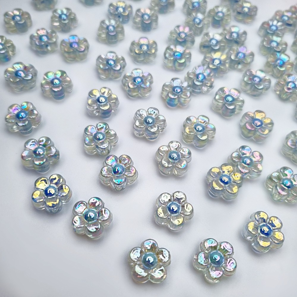 Acrylic beads / flowers / blue AB approx. 13mm / 10pcs. XYPLKSZ064