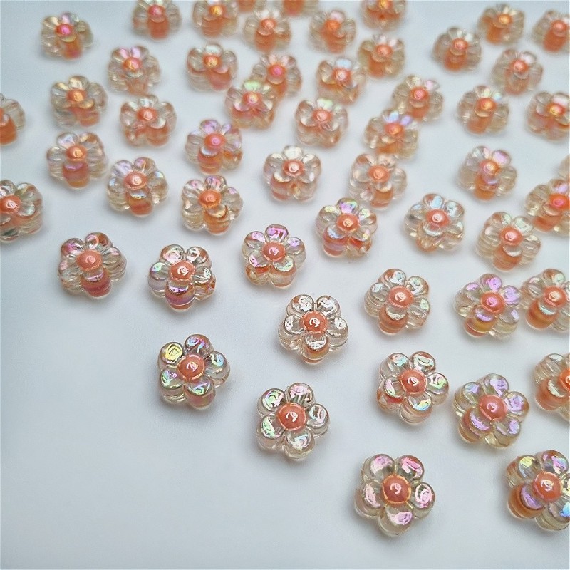 Acrylic beads / flowers / flamingo AB approx. 13mm / 10pcs. XYPLKSZ065