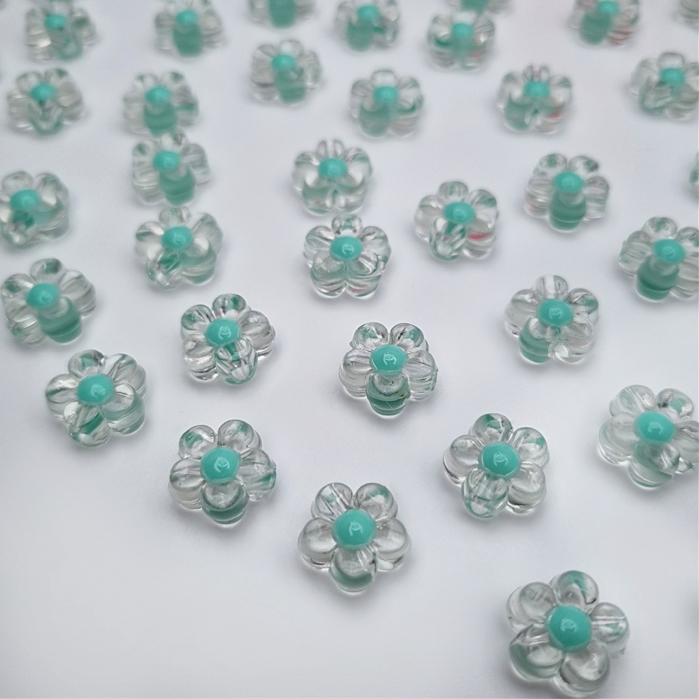 Acrylic beads/ transparent flowers/ mint 12.5mm/ 10pcs. XYPLKSZ051