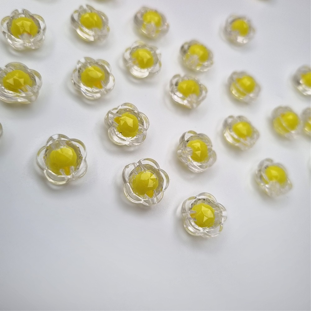 Koraliki akrylowe/ kryształkowe kwiatki/ żółty 13mm/ 10szt. XYPLKSZ030