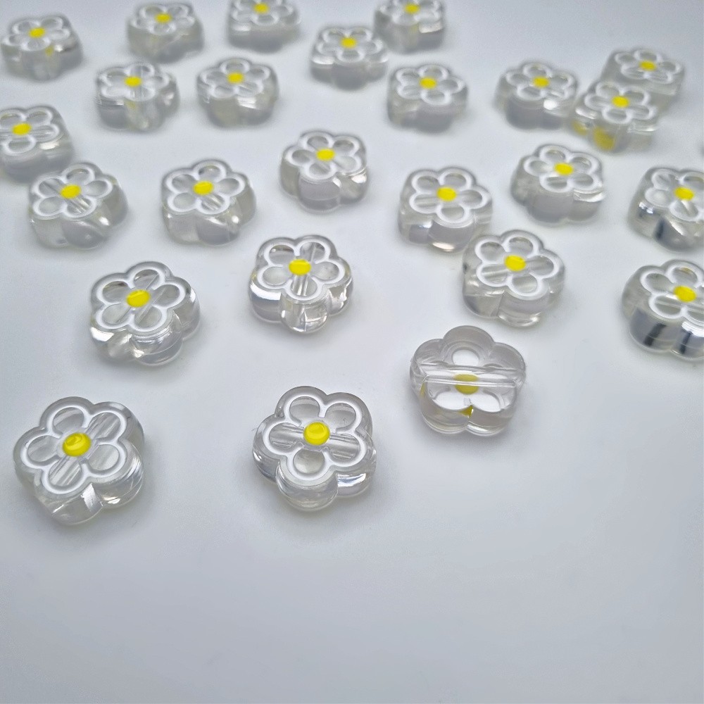 Koraliki akrylowe/ kwiatek/ biało-żółty 20mm/ 2szt. XYPLKSZ004