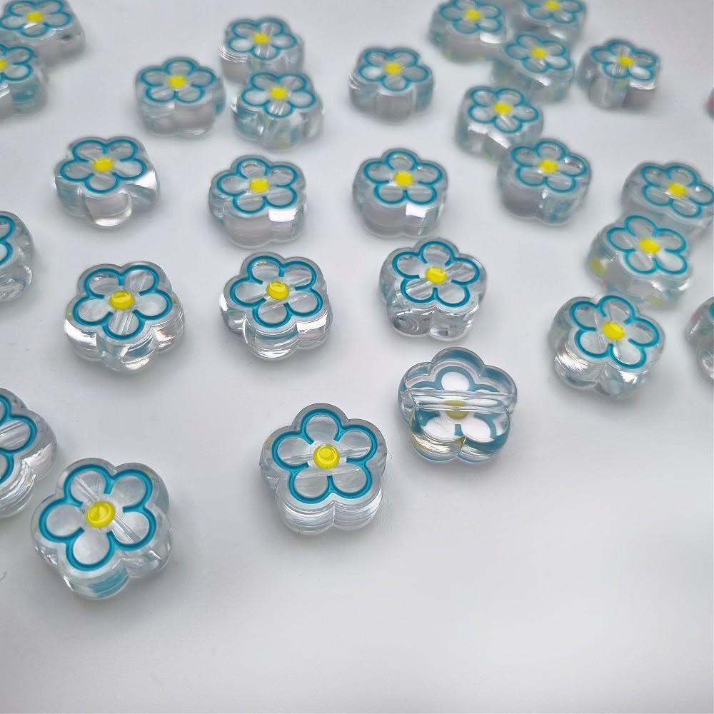 Acrylic beads/ flower/ blue-yellow 20mm/ 2pcs. XYPLKSZ006