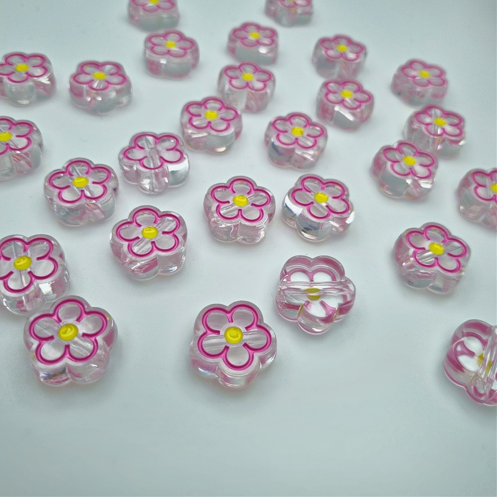 Acrylic beads/ flower/ dark pink-yellow 20mm/ 2pcs. XYPLKSZ007
