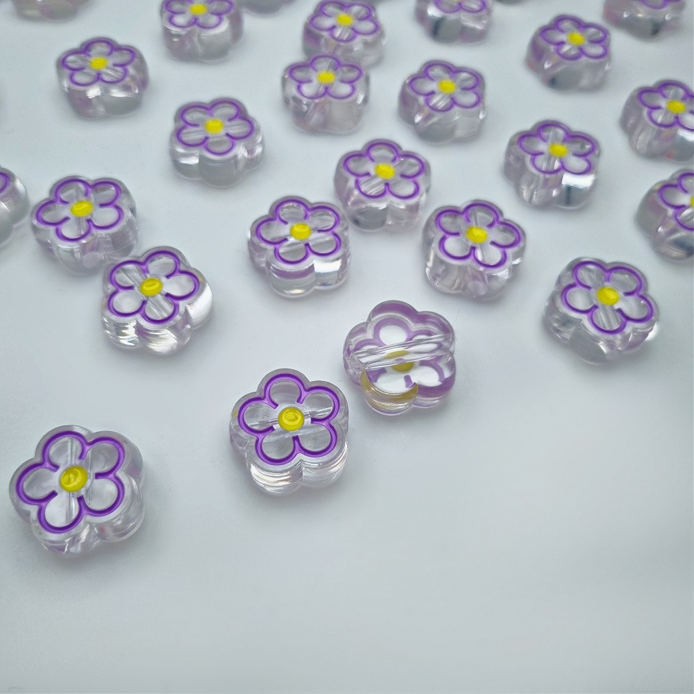 Acrylic beads/ flower/ dark purple-yellow 20mm/ 2pcs. XYPLKSZ008
