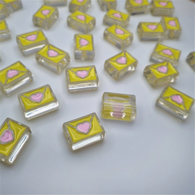Acrylic beads/ envelope/ yellow 22x16mm/ 1 pc. XYPLKSZ012