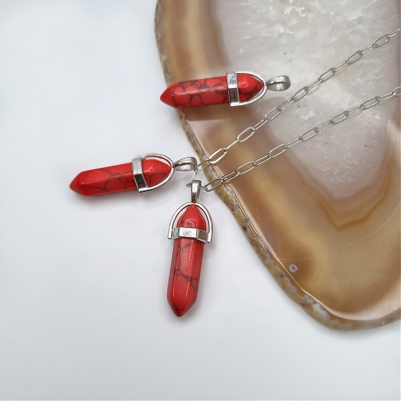 Howlite red tip/ pendant in fitting/ silver approx. 40mm KAGR13PL