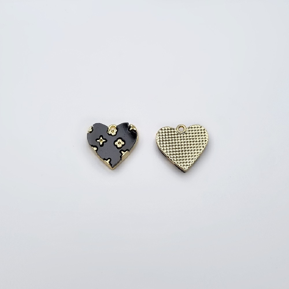 Black resin heart pendant / gold 19x18mm 1pc AKG943A