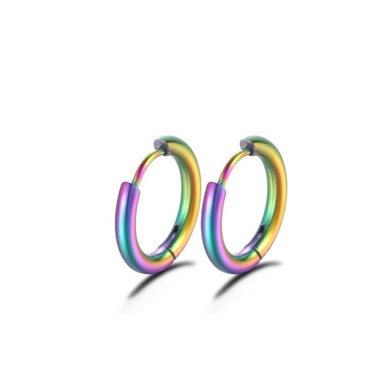 Hoop earrings/ surgical steel/ 24.5x2.5mm/ rainbow/ 2pcs BKSCH55RB01